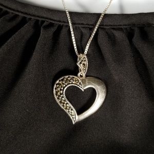 Sterling Silver Marcasite Heart Necklace